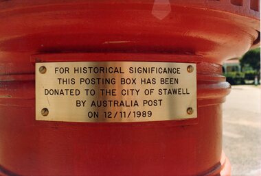 Photograph, Post Box -- Decommissioned with a Close up of the Plaque Inscription