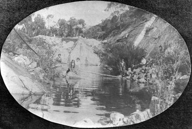 Photograph, Heatherlie Quarry with people around a rock pool