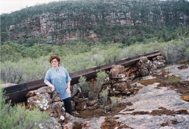 Photograph, Fluming Water Supply in the Grampians with Stawell Historical Society Members inspecting the old Fluming -- 5 photos -- Coloured