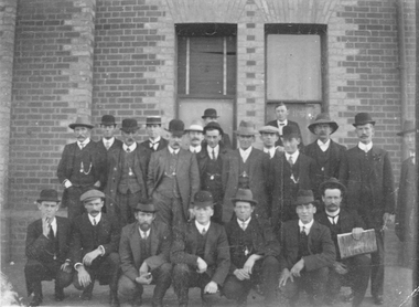 Photograph, Stawell Railway employees including Mr W Boothey second from right -- before 1926