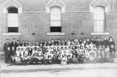 Photograph, Stawell State School Number 502 Students in front of school building 1897