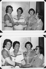 Photograph, Red Cross 1977 Regional President shaking hands with Mrs P Monaghan and then with Mrs P Grant