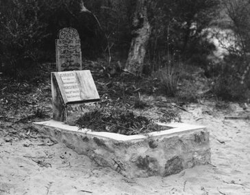 Photograph, Childs Grave with Wooden Marker and marble headstone