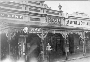 Photograph, Mr C. Hunt's shop with Mr Alf Hunt