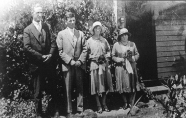 Photograph, Mr Reubun Berry & Miss Matilda (Tilly) Currie's Wedding with Mr Hugh Curie & Anne Currie 1932