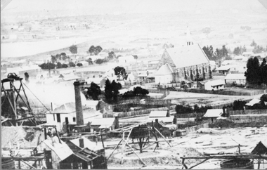 Photograph, Panaroma of the Mining Scene from Big Hill looking towards St Patricks Church