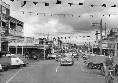 Photograph, Main Street Stawell looking West with street decorations April 7 1955