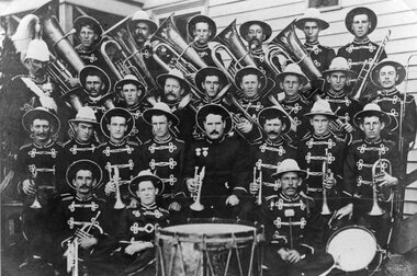 Photograph, Stawell Brass Band Members after winning the Band Contest at Maryborough 1907