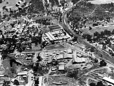 Photograph, Stawell Aerial View Centred on the Woollen Mills and Stawell Timber Industries 1955
