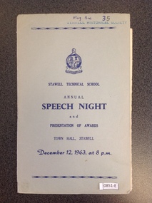 Book, Stawell Technical School, Stawell Technical School Annual Speech Night and Presentation Awards 1963, 1963