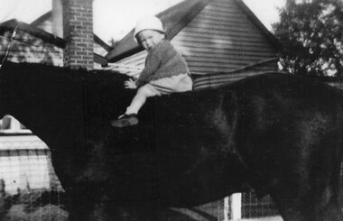 Photograph, Mrs Margaret Doherty nee Monaghan with a young child on ahorse