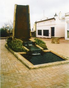 Photograph, Athletic Club Memorial Fountain in the  Gold Reef Mall in Upper Main Street Stawell built of Grampians Freestone -- Coloured