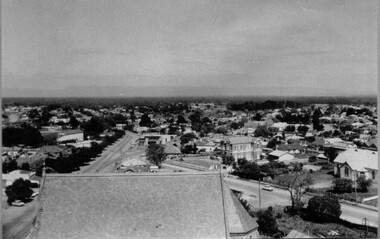 Photograph, Lower Main Street looking West from the Town Hall clock tower 1965
