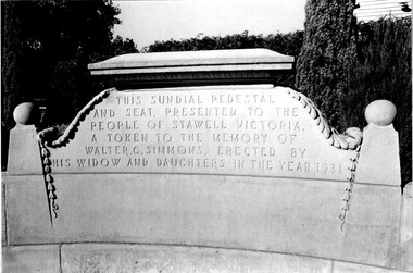 Photograph, Close up view of the Inscription on the Memorial Seat at Central Park Stawell