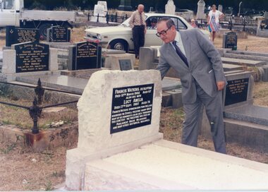 Photograph, Mr Francis Watkins' Grave restoration using Heatherlie Quarry Stone -- 8 Photos