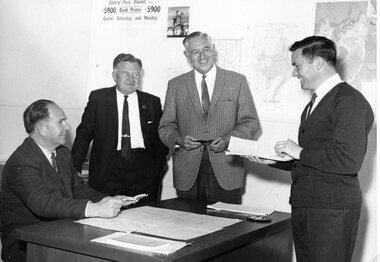 Photograph, Stawell & Grampians Tourist Information Centre Opening with Mr Ian McCann on the left & Mr Doug Hutton, the Town Clerk on the right 1968