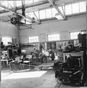 Photograph, Stawell Technical Schoolshowing the Interior of Motor Mechanics Workshops 1967