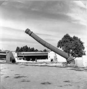 Photograph, Stawell Technical School with the Chimney coming down with a large cable attached