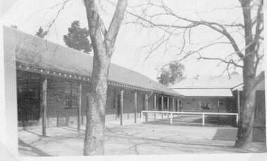 Photograph, Stawell Technical School showing the Quadrangle in the school yard looking towards Skene Street