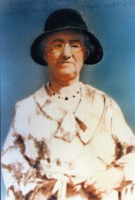 Photograph, Mrs Emma Ann James nee Sturch b 26/4/1872 -- married Mr Arthur Henry James in 1890 -- Studio Portrait -- Coloured