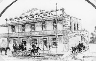 Drawing, Richards Town Hall Hotel in Main Street Stawell from the P.C. News Supplement 1888 -- Sketch