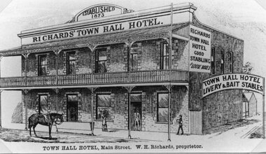 Drawing, Richards Town Hall Hotel in Main Street Stawell from the P.C. News Supplement 1888 -- Sketch