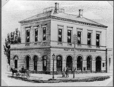 Drawing, Post Office in Main Street Stawell from the P.C. News Supplement 1888 -- Sketch