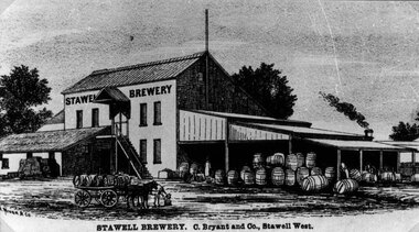 Drawing, Stawell Brewery in Stawell West with horse and cart in the front c1890 -- Sketch