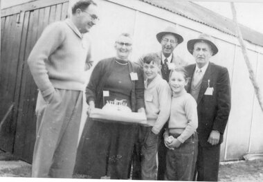 Photograph, Mrs Jean Chaponnel nee Morgan with Cake and family group