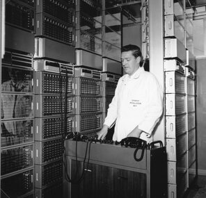 Photograph, Stawell Automatic Telephone Exchange Opening with Mr Terry Arnold of Ararat 1965