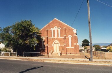 Photograph, St Marks Presbyterian Church opened 1874, became the Stawell Scout Hall in 1992 on the corner of Alfred Street and Sharps Lane -- 2 Photos -- 1 Coloured