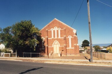 Photograph, St Marks Presbyterian Church opened 1874, became the Stawell Scout Hall in 1992 on the corner of Alfred Street and Sharps Lane -- 2 Photos -- 1 Coloured