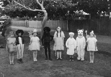 Photograph, Great Western Primary School with eight students in fancy dress c1920