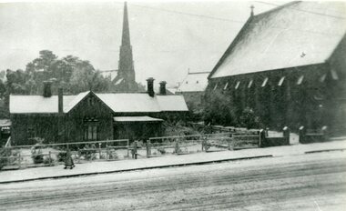 Photograph, Holy Trinity Anglican Church 's Vicarage with snow on the roof and ground 1949