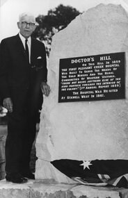 Photograph, Mr Frencham who unveiled the Doctors Hill Memorial in 1972 -- erected near Site of First Tent Hospital c1859