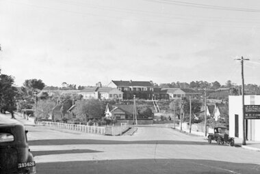 Photograph, Stawell Hospital from Main Street with Wimmera Street on left and Scotland Place on right c1930-1940