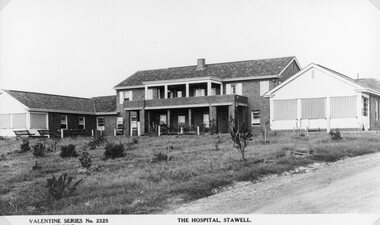 Photograph, Stawell Hospital with striped blinds c1942 -- Postcard