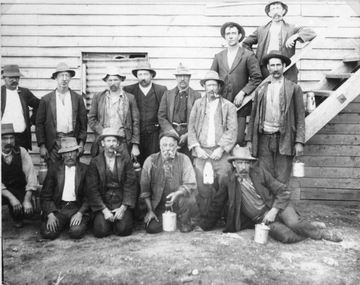 Photograph, Magdala cum Moonlight Mine workmen -- Off to work with billies