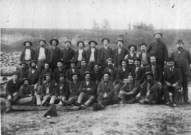 Photograph, Magdala cum Moonlight Mine workers with Mr Thomas Kinsella at right of photo c1890