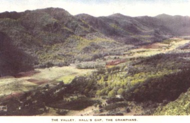 Postcard, The Valley at Halls Gap with Lake Belfield & the Grampians -- Postcard -- Coloured