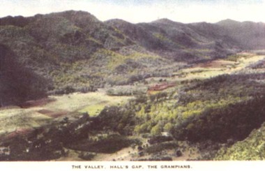Postcard, The Valley at Halls Gap with Lake Belfield & the Grampians -- Postcard -- Coloured
