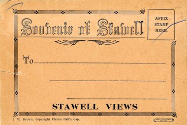 Postcard, Front Cover, Upper Main Street Stawell looking East & & looking West -- 3 Photos -- Postcards 1920's