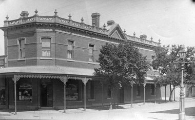 Photograph, Mr. L. C Langsford Chemist Store on the corner of Main & Wimmera Streets Stawell