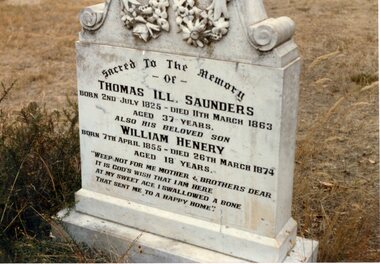 Photograph, Mr Thomas H L Saunders & Mr William Henry Saunders' Replacement Headstone for the Wooden Grave Marker adestroyed by fire