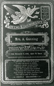 Photograph, Mrs A Gunning nee Unknown's Memorial Card 1898