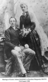 Photograph, Mr Gustav Johann Mahnke and Miss Dorethea Margaretta Groth Wedding 1888 -- Studio Portrait