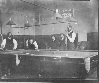 Photograph, Mr Julian Hamilton on the far right with others in a Billiard Parlour