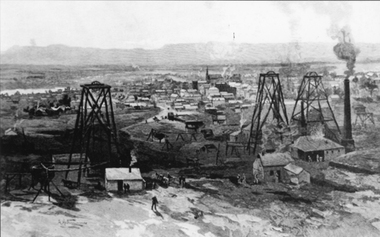 Photograph, Drawing of working Mines with Stawell in background