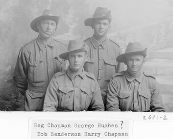 Photograph, Sodiers Reg Chapman & possibly George Hughes? at the back with Bob Hederson & Harry Chapman at the front -- Studio Portrait