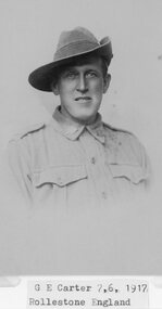 Photograph - A.I.F, Soldier George E Carter in Uniform 1917 -- Studio Portrait